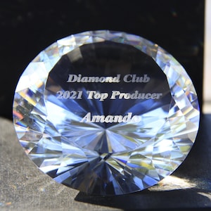 Personalized Laser Engraved Crystal Diamond Glass paperweight, Messaged engraved crystal, Retirement/ Recognition/ Appreciation gift