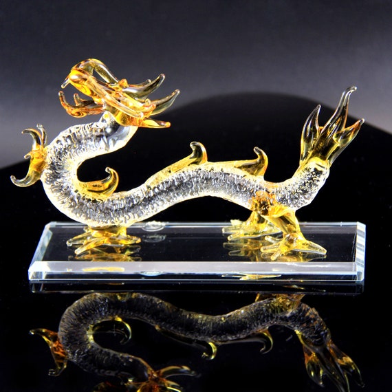 Handmade Crystal Glass Dragon Figurine, Chinese Zodiac Decor