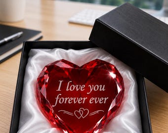 Personalized Crystal Heart Paperweight, Engraved Message, 8cm