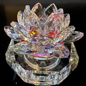 Handmade Crystal Glass Lotus Flower Water Lily,Mothers Day,Vintage Swarovski inspired, Flower craft, Glass figurine, home decor, glass art,