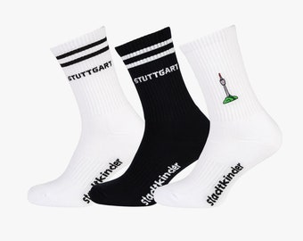 STUTTGART Socken 3er-Set Mix, Fernsehturm, Stuttgart weiß & schwarz, Sportsocken, Tennissocken