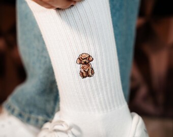 Poodles for animal lovers • Embroidered organic cotton sports socks for women & men • Fun tennis socks with animal motifs