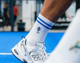 Padel socks for sports fans • Embroidered organic cotton sports socks for women & men • Fun tennis socks with ball sports motifs