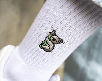 Koala socks for Australia fans • Embroidered organic cotton sports socks for women & men • Funny tennis socks with koala bear motif