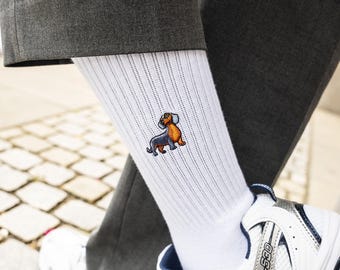 Dachshund socks for dog fans • Embroidered organic cotton sports socks for women & men • Funny tennis socks with pet motif