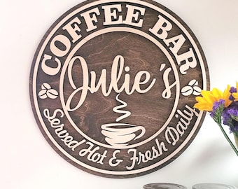 Personalized Coffee Bar Sign: Custom Wooden 3D Kitchen Décor for Coffee Lovers