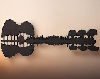 Guitar Sunset Wall Art: Handcrafted Birch Wood Silhouette Décor for Music Lovers