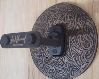 Guitar Wall Mount - Tribal Inspired Laser Engraved Wooden Instrument Display from Wildwood Guitar Hangers