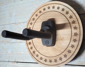 Wildwood Guitar Hanger: Rustic Wooden Wall Mount Patriotic Guitar Holder - "All Star"
