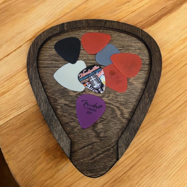 Wooden Guitar Pick Tray: Laser-Cut Pick Holder for Guitarists | Desk Organizer