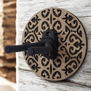 Wildwood Guitar Hanger: Custom Wooden Wall Mount Guitar Holder Display - "Celtic Frost"