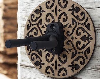 Wildwood Guitar Hanger: Custom Wooden Wall Mount Guitar Holder Display - "Celtic Frost"