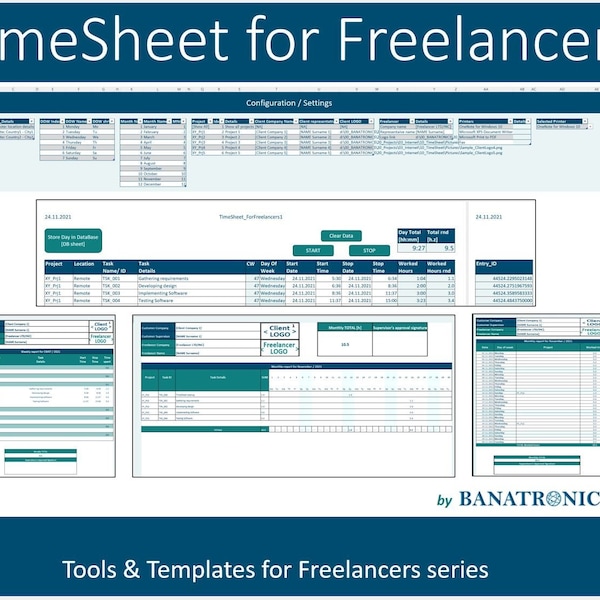 Time Sheet | TimeSheet for Freelancers | Work Log | Consultants | Contractors | Time tracker | Excel Tool | Excel Template | Record times