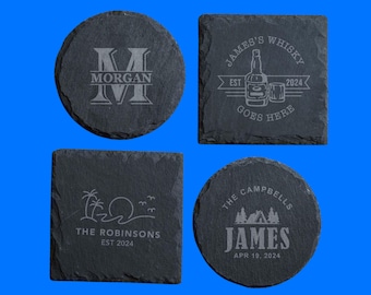 Custom Slate Coaster Set, Stone Coasters, Personalized Gifts Housewarming Gifts, Weddings, Birthdays, Father’s Day, Mothers Day