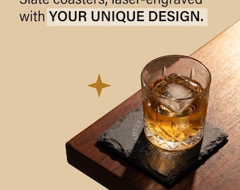 Custom Slate Coaster Set, Stone Coasters, Personalized Gifts Housewarming Gifts, Weddings, Birthdays, Father’s Day, Mothers Day