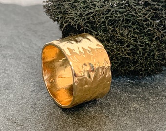 Handmade 14mm Hammered Ring Unisex Band Hammered Hammered Gold Band Hammered Ring for Men and Women Hammered Band