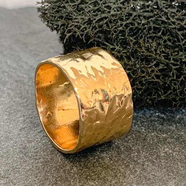Handmade 14mm Hammered Ring Unisex Band Hammered Hammered Gold Band Hammered Ring for Men and Women Hammered Band