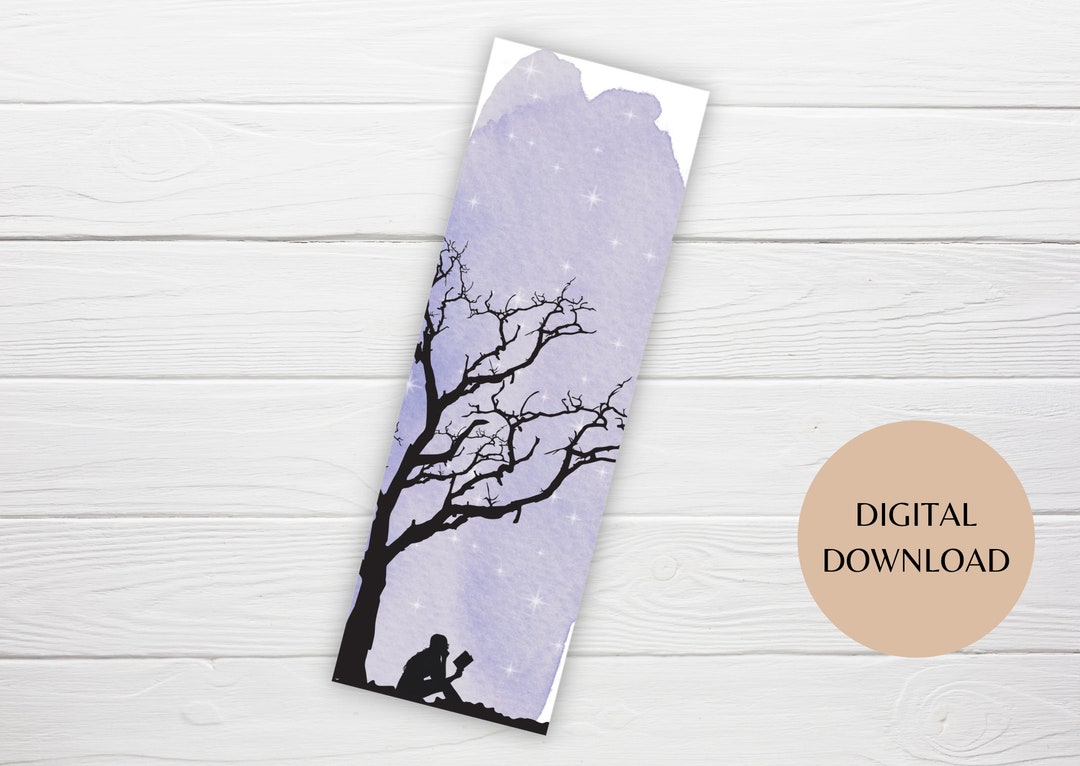 Printable Bookmark Digital Download Starry Night Watercolour Bookmark