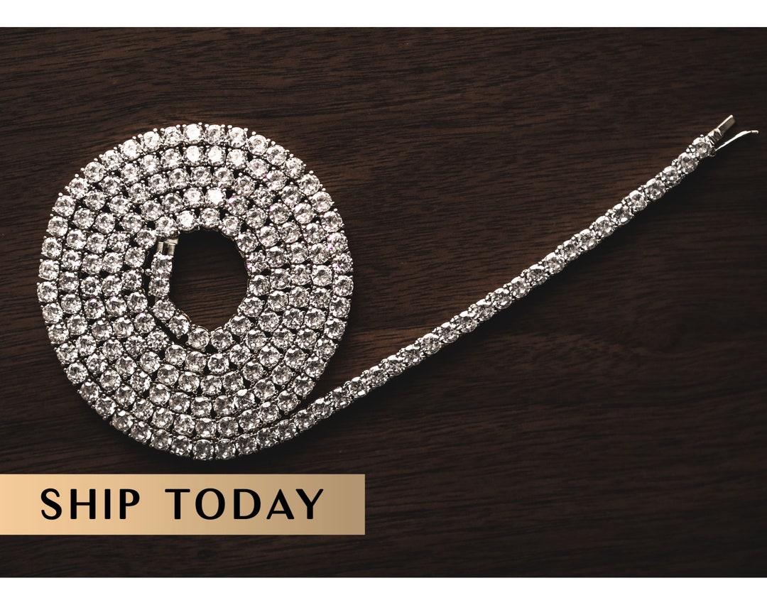 Iced Out White Gold Tennis Necklace Men's Necklace Iced Etsy