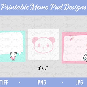 Cute Panda Bear Printable Sticky Note Design - Kawaii Memo Pad Template - Digital Download - PNG JPG TIFF