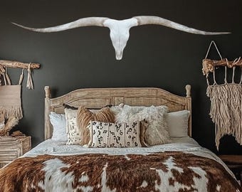 Texas Longhorn Skull | Cowboy Cowgirl Man Cave Wall Art | Fireplace Decor 874