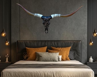 Real Longhorn Skull Art | Masculine Bedroom Decor | Fireplace Decor Western 873