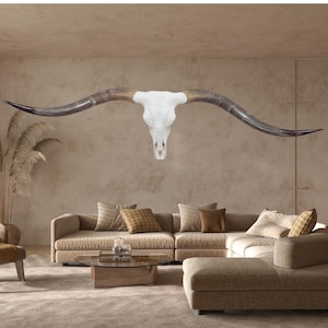 Jumbo Longhorn Skull Art | Modern Contemporary Statement Piece for Entryway  828