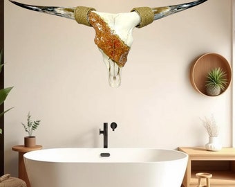 Mirrored Glass Longhorn Skull Art  | Legacy Art Piece | One of a Kind 803