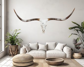 Longhorn Steer Skull | Rustic Cow Skull | Skull Art | Unique Wedding Decor | Luxury Home Decor | Unique Gift Ideas 812
