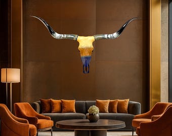 Cimarron Dusk | One-of-a-Kind Painted Longhorn Skull | Modern Western Wall Art | Luxury Ranch Decor | Statement Piece for Bold Interiors 800