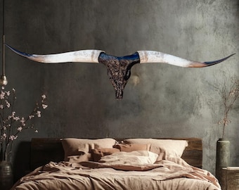 Black & Gold Longhorn Skull | 77” TTT | Textured Art | Western Modern Industrial Wall Art | 920