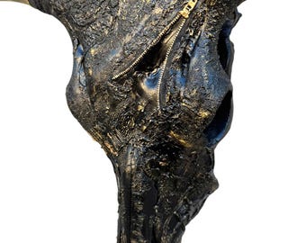 Real Longhorn Skull Art | Modern Western Fireplace Decor | Unique Textured Art 869