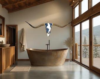 Blue Scar Longhorn Skull Wall Mount: Western Collector Decor 844