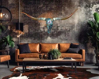 Longhorn Skull Art |  Western Modern | Contemporary Wall Art 838