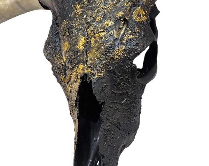 Featured listing image: Black and Gold Longhorn Skull Wall Art | Western Modern Rustic Decor | Textured Cow Skull | Bold Statement Piece for Collector or Lodge 843