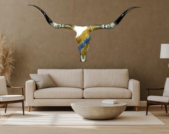 Longhorn Cow Skull | Repurposed Macrame Art | Heirloom Western Decor 800