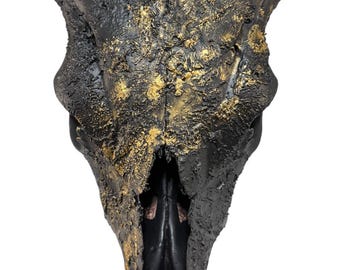 Black & Gold Longhorn Skull Wall Art: Western Rustic Decor (64-Inch Width)