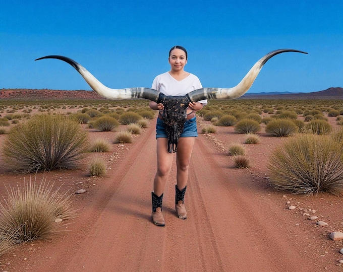 Featured listing image: Real Longhorn Skull Art | Modern Western Wall Art | Outdoor Patio Accent 869