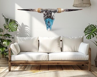 Mirrored Glass Texas Longhorn Skull | Custom Wall Decor | One of a Kind Art 691
