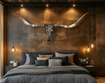 Dark Knight - Abstract Sculpted Longhorn Skull Art 5'9" Wide | One-of-a-Kind Collector’s Piece | Statement-Level Decor 842
