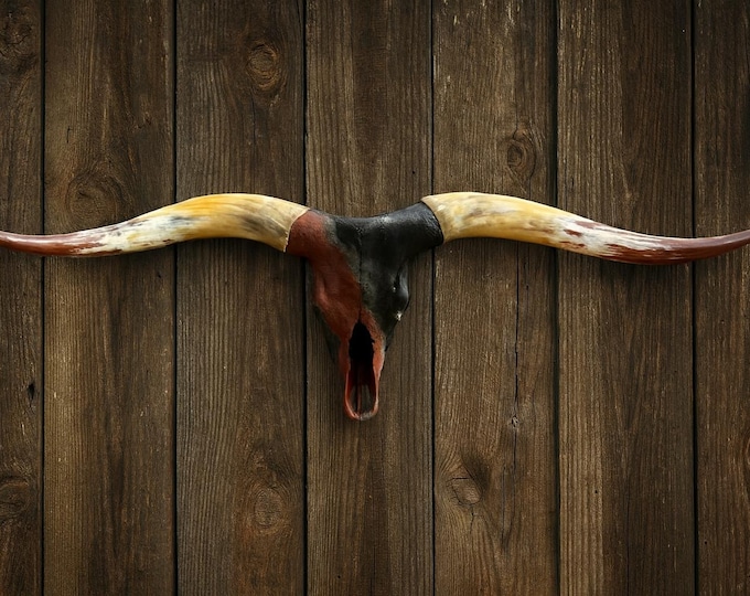 Featured listing image: Longhorn Skull Art | Rust and Patina Design |  Real Steer Skull | Western Organic Decor 856