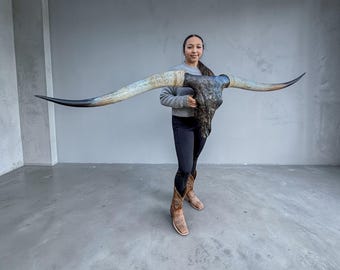 Black & Gold Longhorn Skull | Textured Art | Western Modern Industrial Wall Art | 920