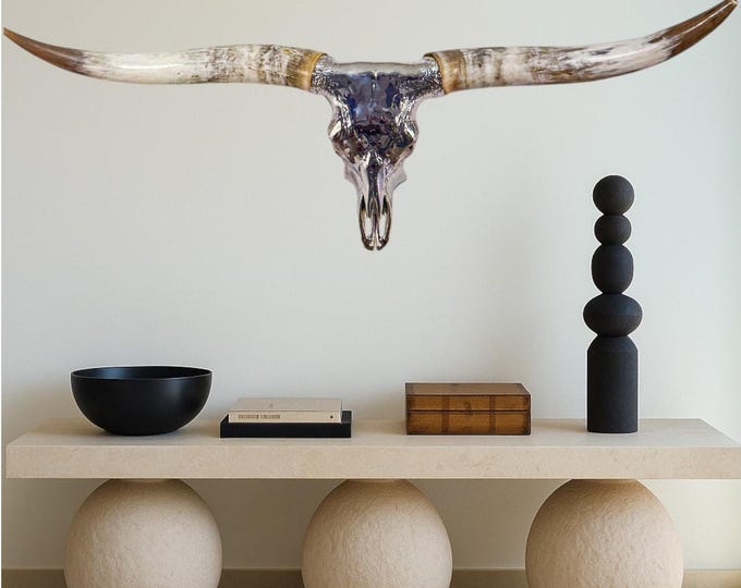 Featured listing image: Fine Art | High End Longhorn Skull Art | Collector's Piece | Pure Silver 813