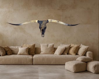 Black & Gold Longhorn Skull Wall Art Western Rustic Decor 64-Inch Width 843