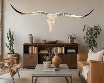 Texas Longhorn Skull | Cowboy Man Cave Wall Art | Fireplace Decor 865