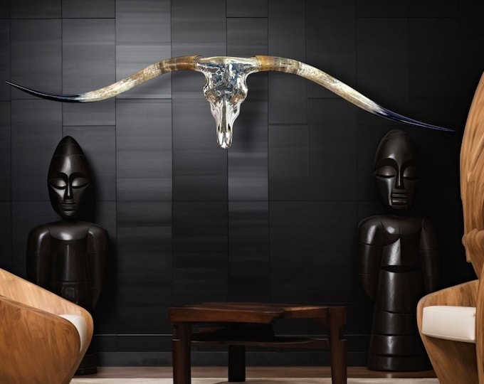 Featured listing image: One of a Kind High End Longhorn Skull Art with 99.9 Percent Pure Silver Collector's Item 805