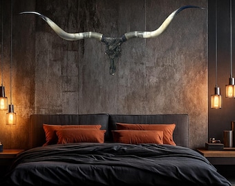 Real Longhorn Skull Art | Modern Western Fireplace Decor | Unique Textured Art 869