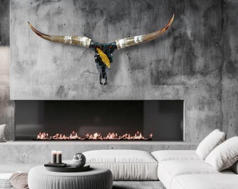 Mirrored Glass Longhorn Skull Art  | Legacy Art Piece | One of a Kind 797