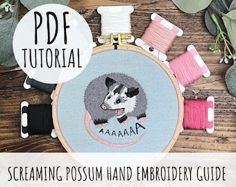 Scrëmmyboi / Screaming Possum Meme Hand Embroidery Template PDF Digital Download, Funny embroidery template, Possum Meme, Opossum Embroidery