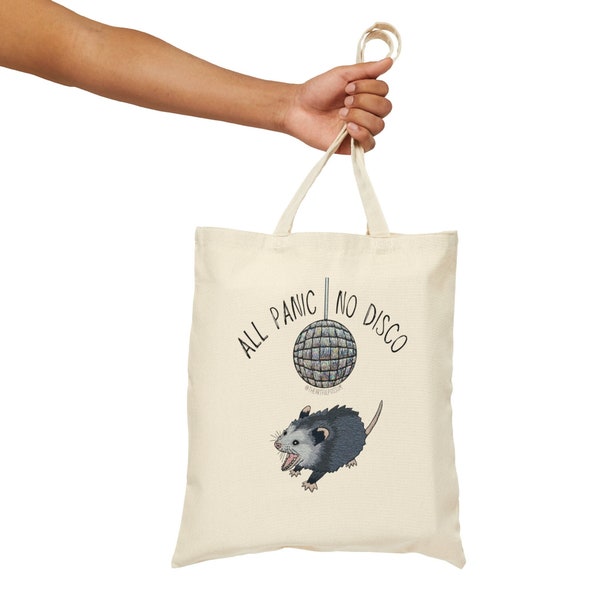 Original All Panic No Disco Opossum Hand Embroidery PRINT Cotton Canvas Tote Bag Opossum Meme Possum Cute Funny